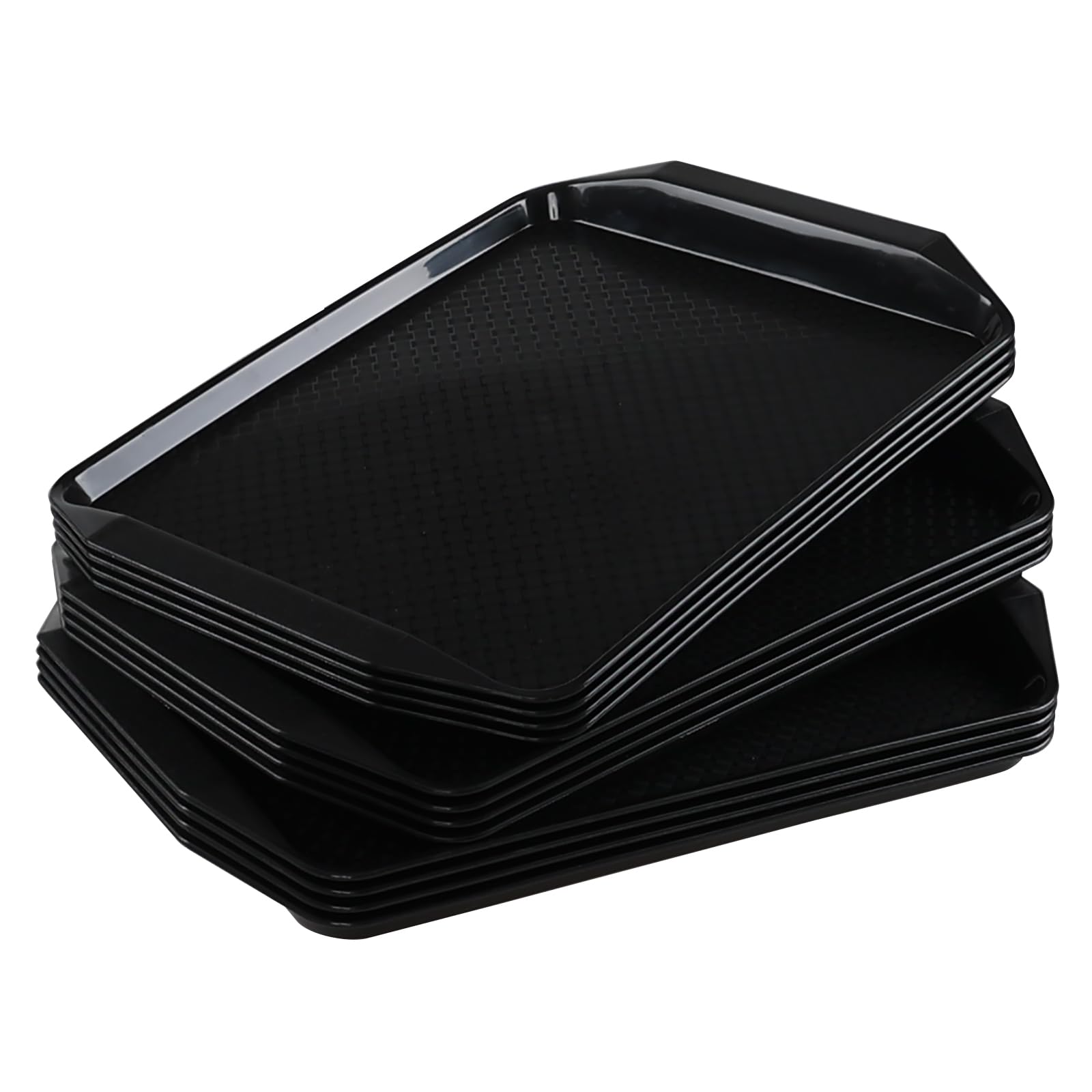 Bandeja rectangular de plástico de 12 piezas para comer, bandeja de servir comida rápida con asas, color negro