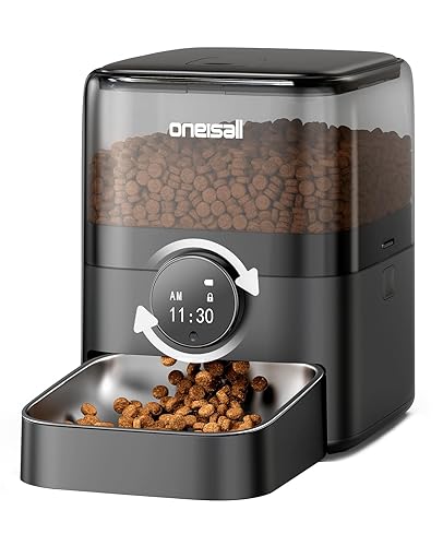 oneisall Automatic Cat Feeder, 12 Cups/3L Timed Cat Feeder for Large Cats Food, Small Portion Feeding, Dry Food Dispenser with Backup Power, Programmable 1-6 Meals Per Day Pet Food Dispenser (Black) - Black - 3L-Standard