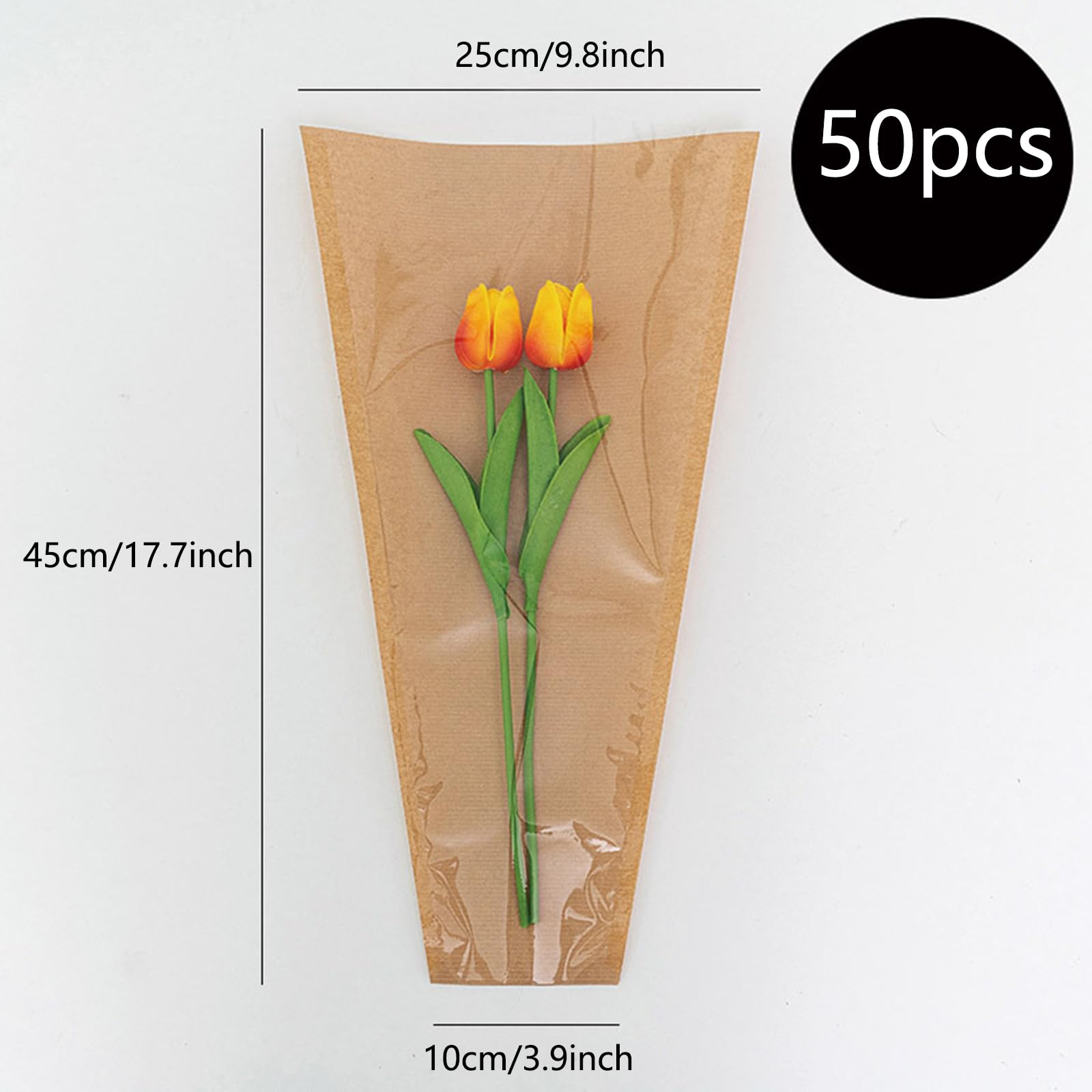 BOYYOEE 50PCS Kraft Flower Bouquet Wrapping Paper Bags Floral Sleeves For Bouquet For Wedding, Birthday, Graduation, Anniversary, Mother'S Day Gift, 9.8x3.9x17.7Inch