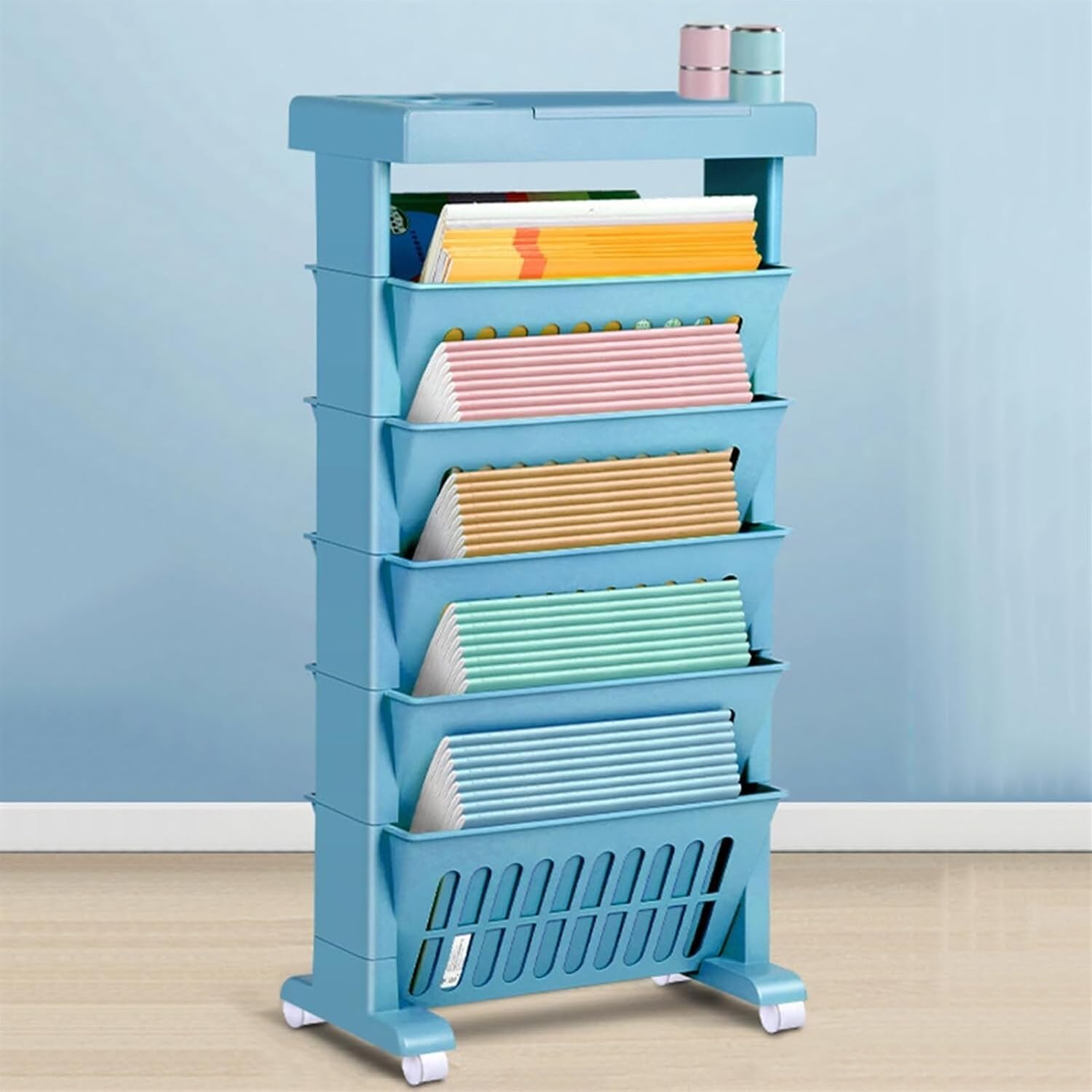 Book cartMovable Bookshelf Cart, Desk Organizers and Accessories, Office Supplies Desktop Organizer with Wheels, 5-Tier Rolling Utility Cart(Grey)