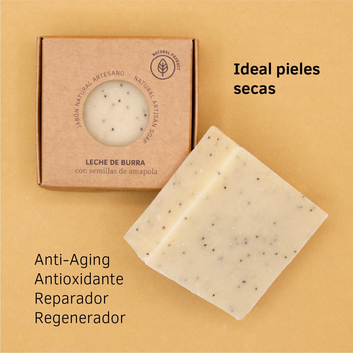 Labnatur Jabón Natural Leche de Burra Artesanal - Hidratante y Antiarrugas - Con Aceites de Oliva y Coco - Para Piel Seca y Deshidratada - Sin Aceite de Palma - Fabricado en España - 100 g — view 3