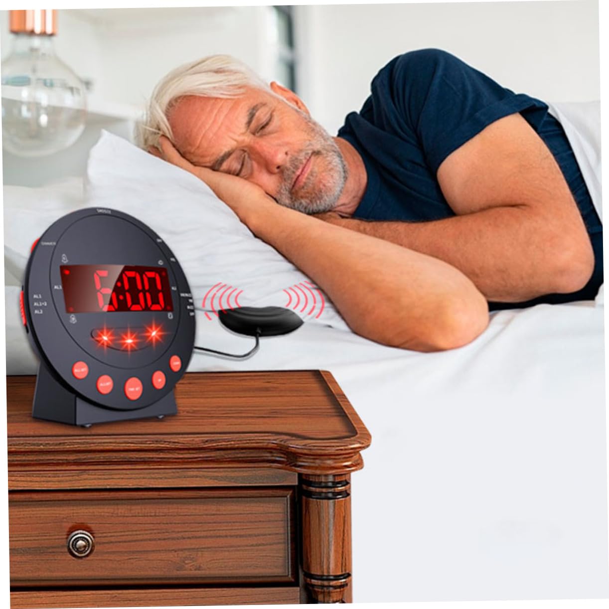 Cabilock Digitaler Vibrationswecker für Gehörlose und Schwerhörige mit Starker Vibration und Einstellbarer Lautstärke Inklusive USB Kabel für Einsatz im Bett