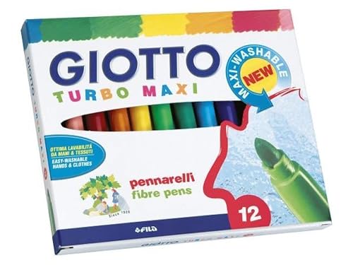GIOTTO Turbo Maxi, Rotuladores Súper Lavables, Punta Maxi, Punta 5mm, Colores Surtidos, 12 unidades