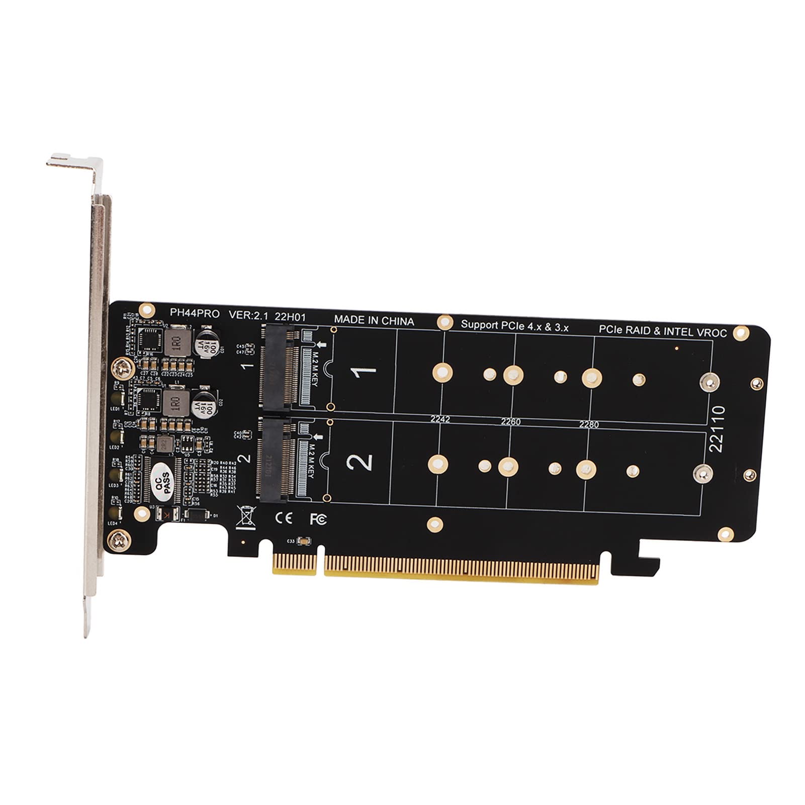 PCIE X16 auf M.2 M KEY Erweiterungskarte NVMe x4 SSD RAID Array Adapter mit LED-Anzeige unterstützt 4 Ports Full Speed ​​Signal für Server Storage Workstation