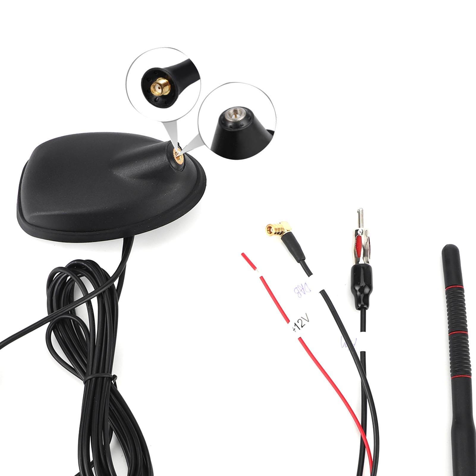 Antenne Dab de Voiture, Antenne Dab+GPS+FM Antenne de Voiture Radio Numérique Antenne de Toit Combinée FM/AM avec Amplificateur de Signal Adaptateur SMB DIN