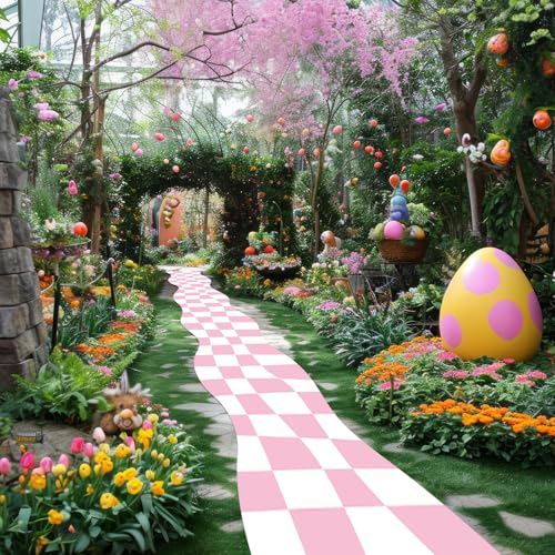 Wonderland Party Decoration Pink and White Checkered Aisle Runner 118 x 24 Inches Wonderland Checkerboard Rug Carpet for Fairytale Theme Birthday Baby Shower Tea Party Table Cover Supplies