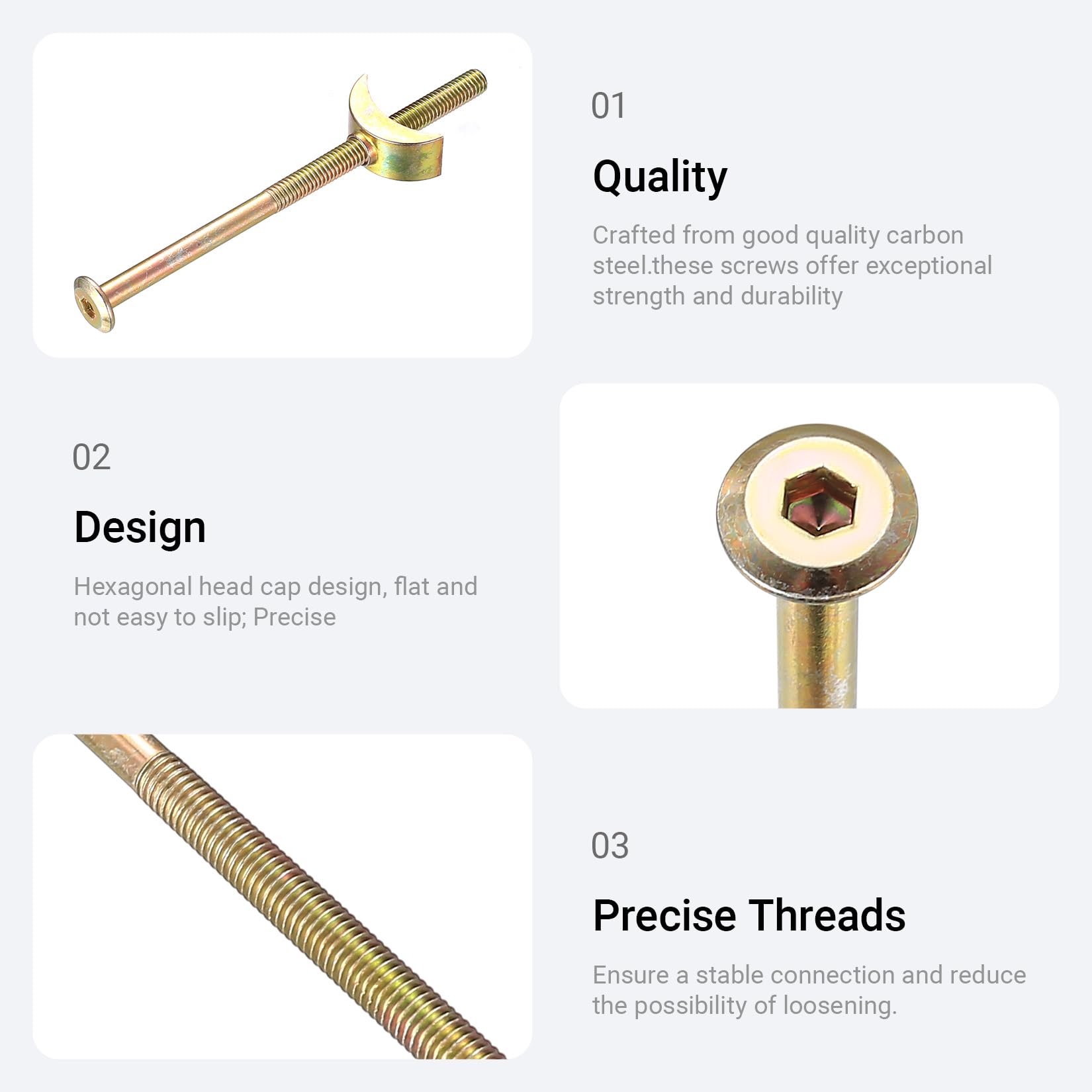 12 Pcs M6 Furniture Boltss, Furniture Connecting Bolts with Half Moon Luna Washers Nuts, Bunk Bed Bolts and Nuts Connectors - Image 3