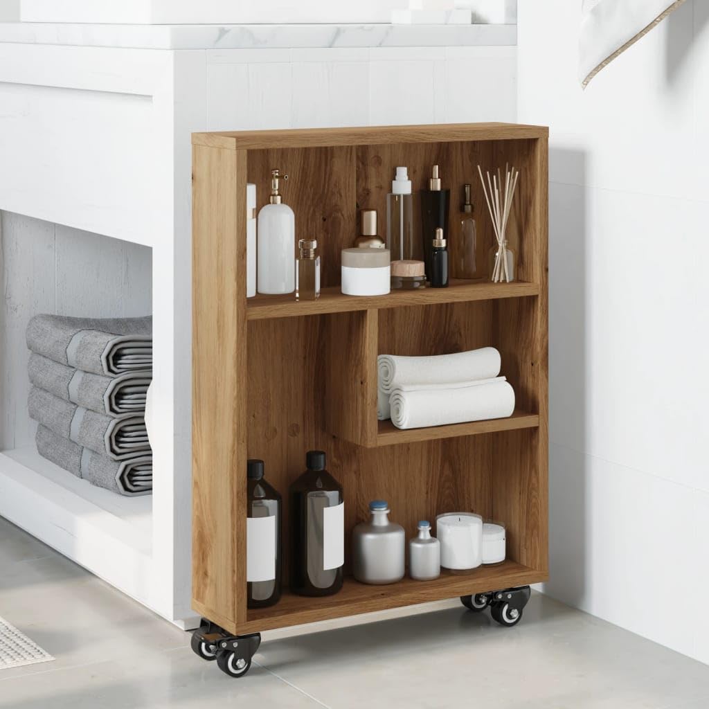 Aufbewahrungswagen Schmal Artisan-Eiche Multifunktionales Bücherregal für Aufbewahrung 48x13x68 Holzwerkstoff