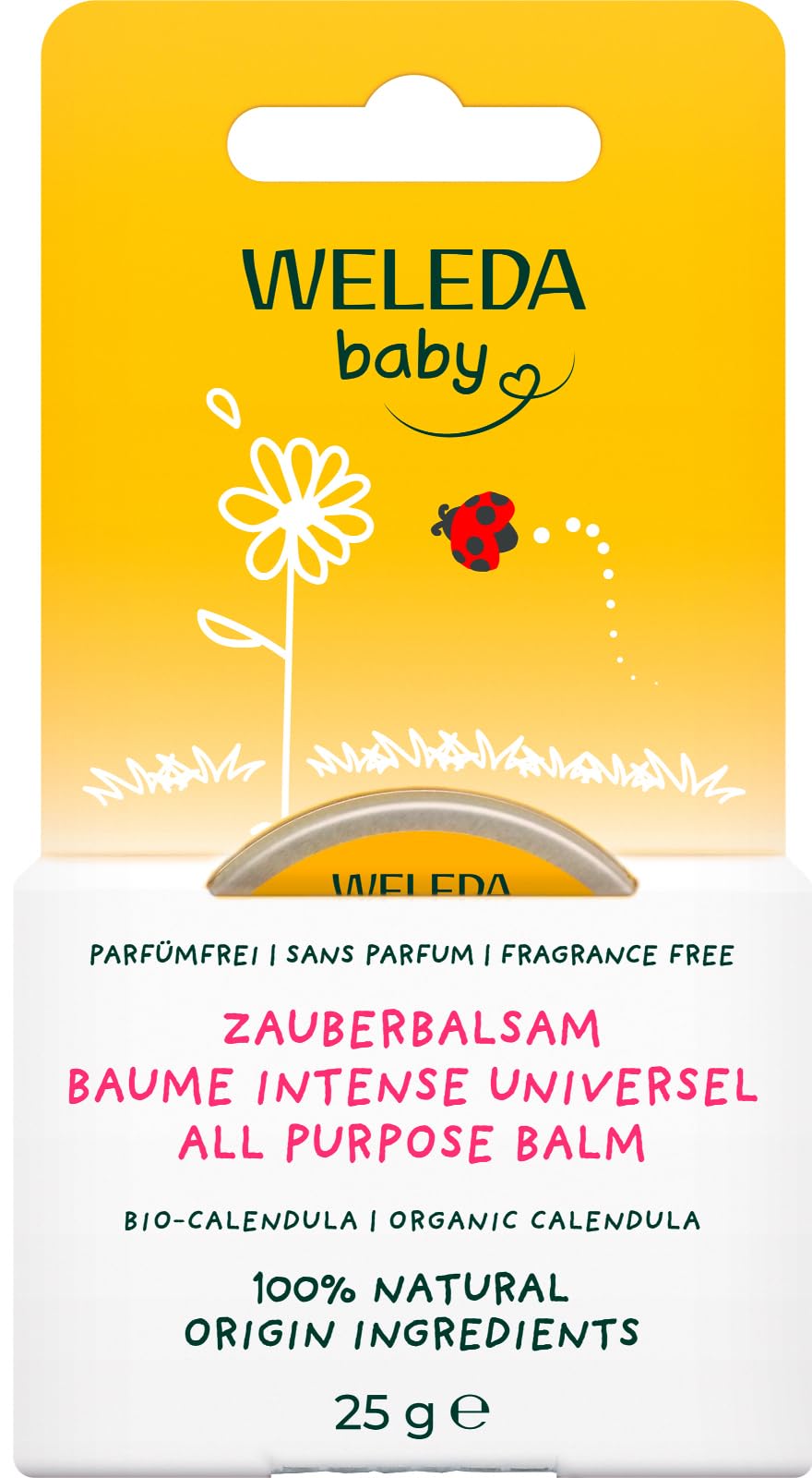 WELEDA Bio Baby Calendula Zauberbalsam - Naturkosmetik Universal Balsam für Gesicht & Körper zur Pflege & Beruhigung trockener Haut und Lippen. Reichhaltiger Allzweckbalsam für Babys & Kinder (1x 25g)