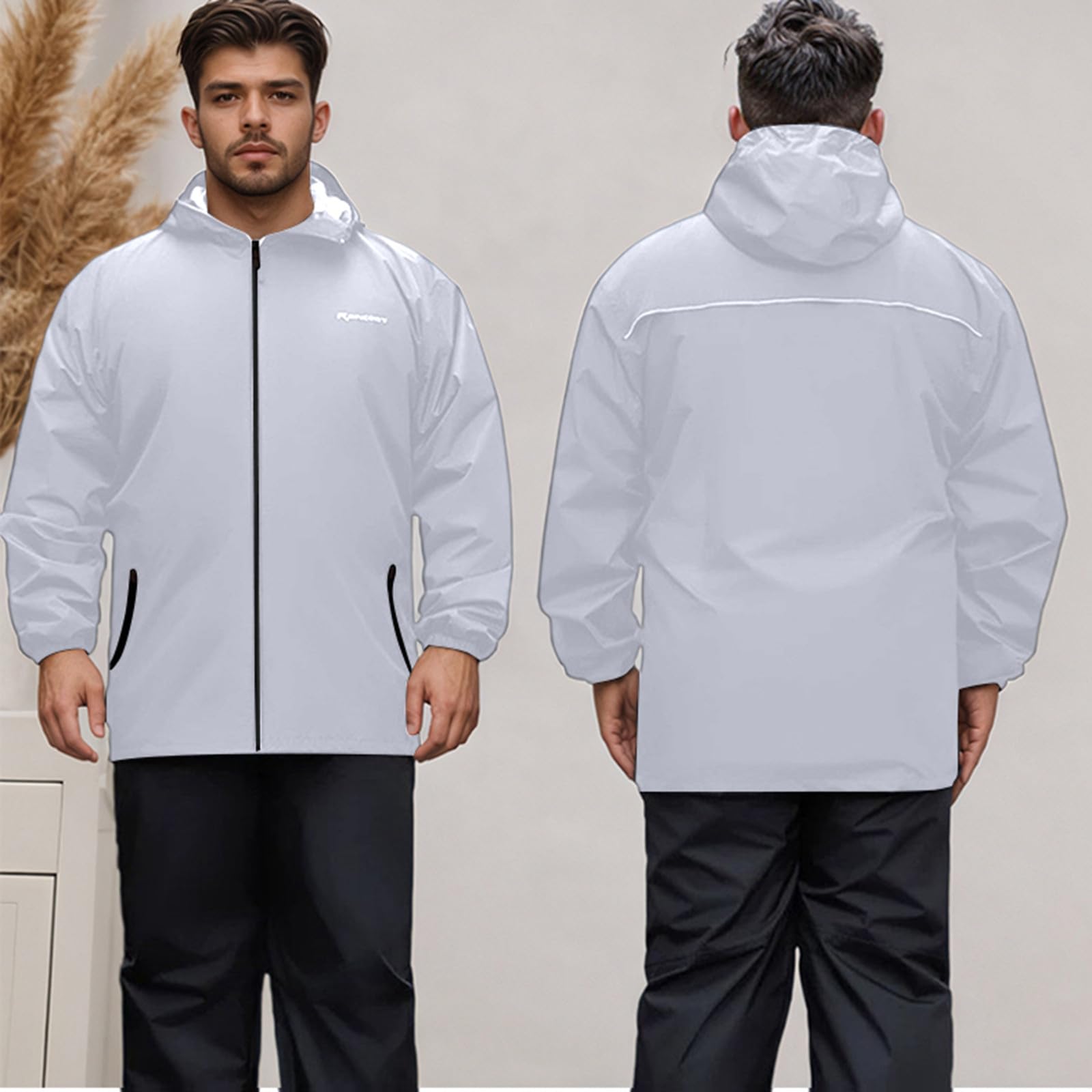 Regenanzug Herren Fahrrad Atmungsaktiv Schnelltrocknend Regenset Einfarbigzweiteilige Outfits Lightweight Regenjacke Und Regenhose Wasserabweisend Outerdooranzug