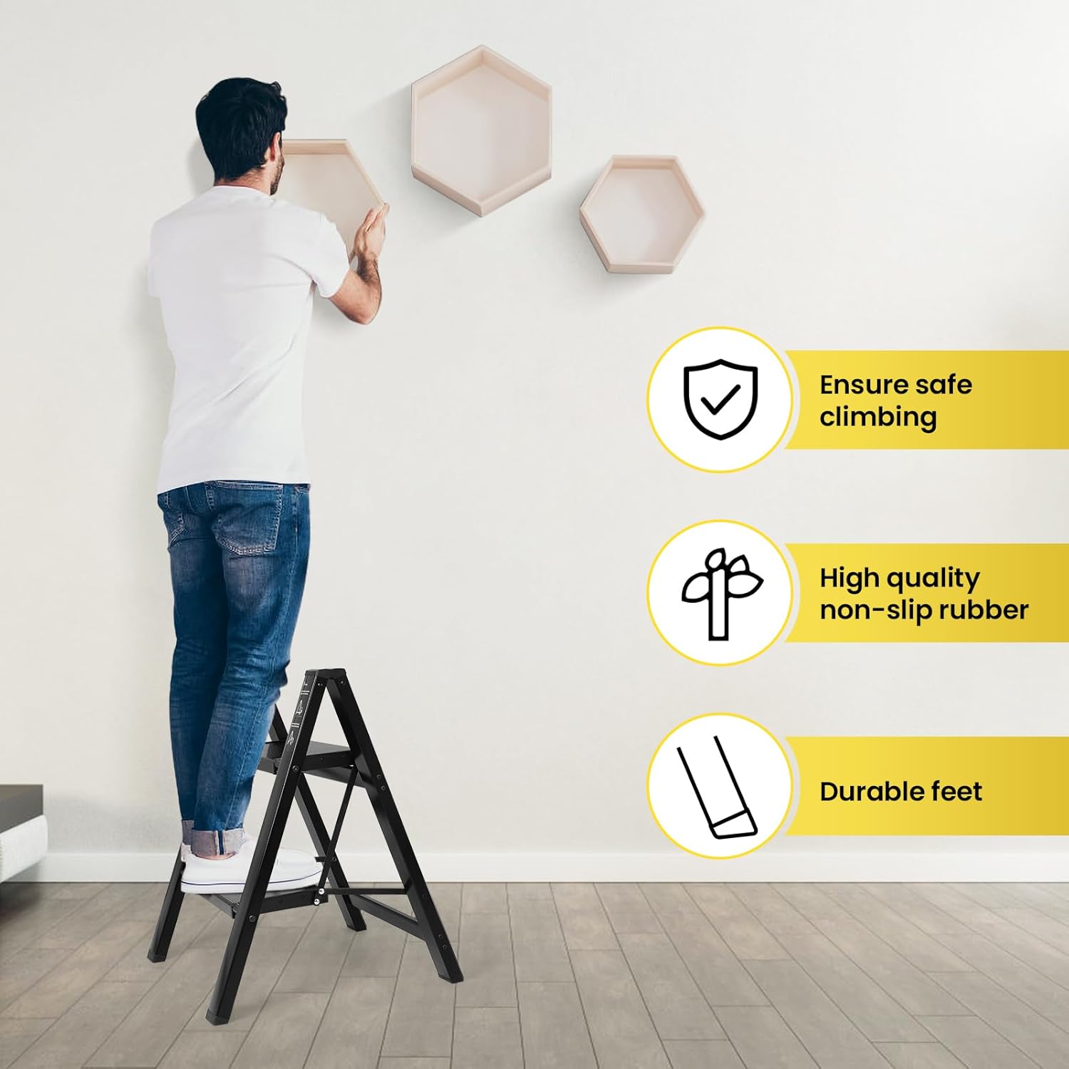 2 Step Ladder, Aluminum Light Folding 2 Step Stool with Non-Slip Wide Pedal (7.9Inch), 330Lbs Capacity Stepping Stool, Step Ladder 2 Step Folding for Office,Household,Kitchen, Black