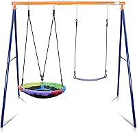Lunafun 440lbs Heavy-Duty A-Frame Backyard Swing Set with Saucer & Belt Swings for Kids 3-8