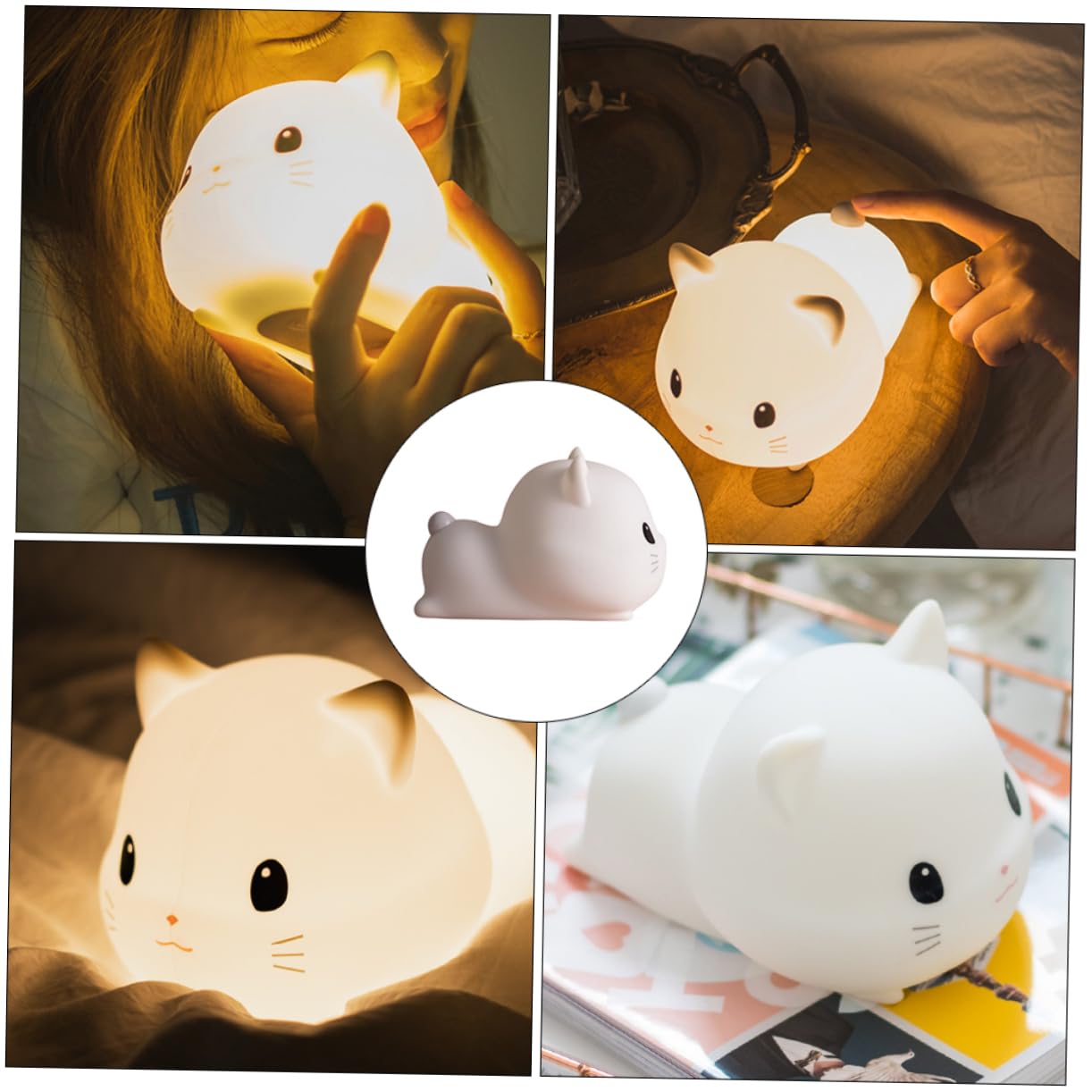 Artibetter Lampada Notturna in Silicone a Forma di Gatto USB Bianca