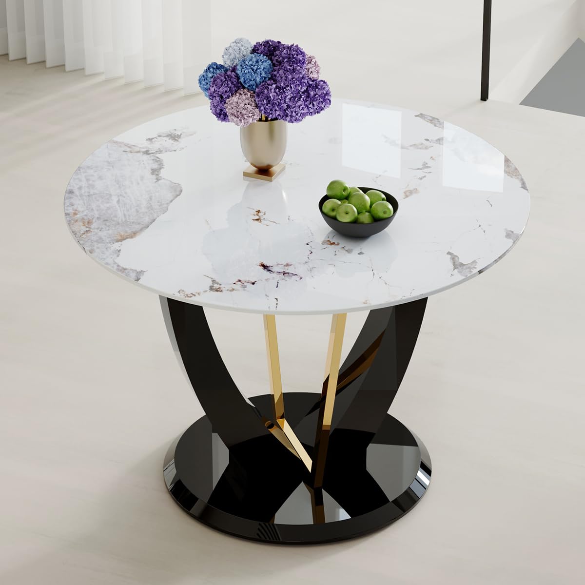 MEMUY 48 inch Round Dining Table,Faux Marble Kitchen Room Table,48" Circle Dining Table Top with Artistic Pedestal,Breakfast Nook for Kitchen Dining