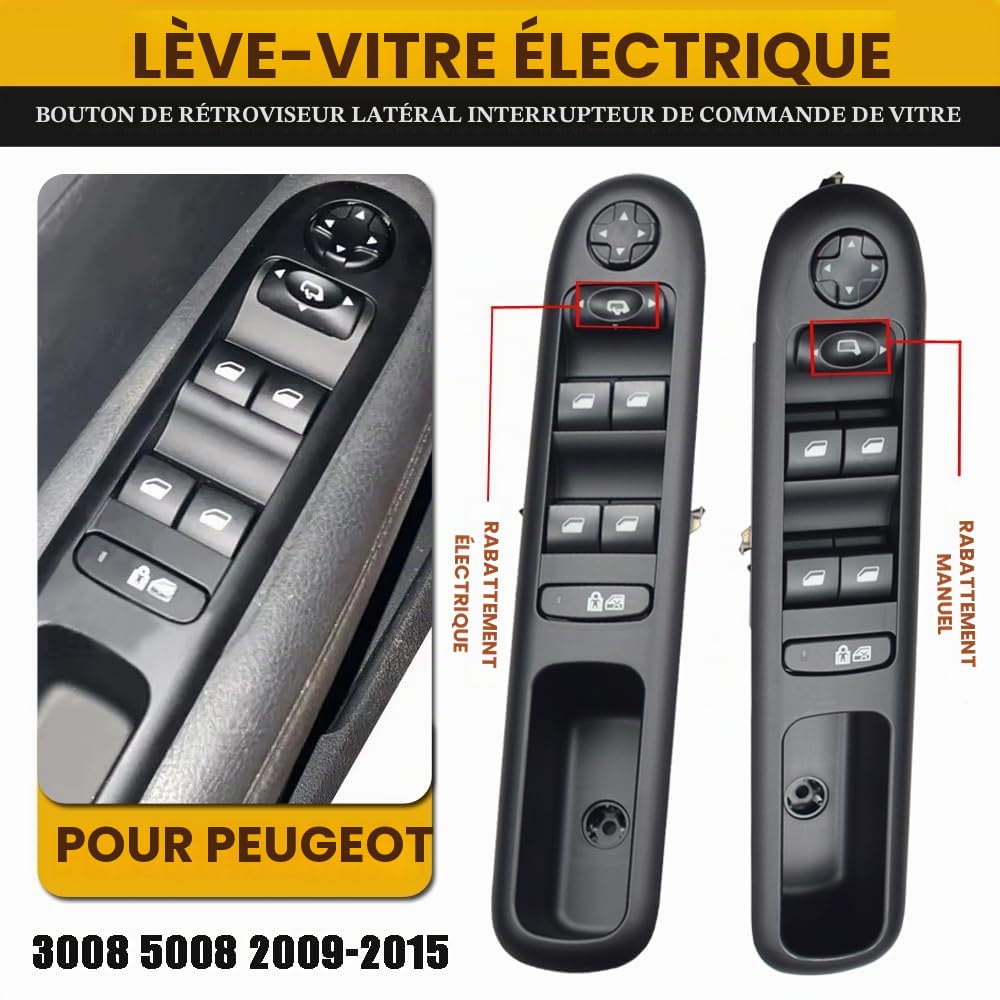 96650620ZD Interrupteur principal de lève-vitre électrique avant gauche pour Peugeot 3008 5008 Wagon 2009-2016 (96650621ZD-Pliage électrique)