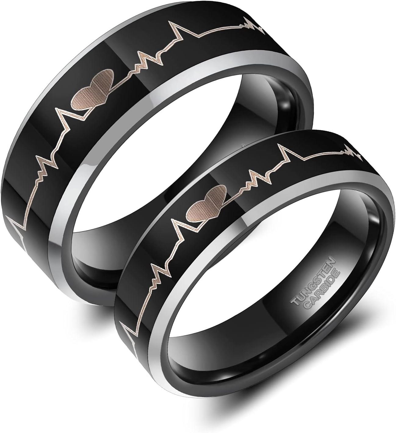 6mm 8mm EKG Heartbeat Wedding Band Silver Black Tungsten Carbide Ring for Men Women Color Changing Comfort Fit Size 4-15