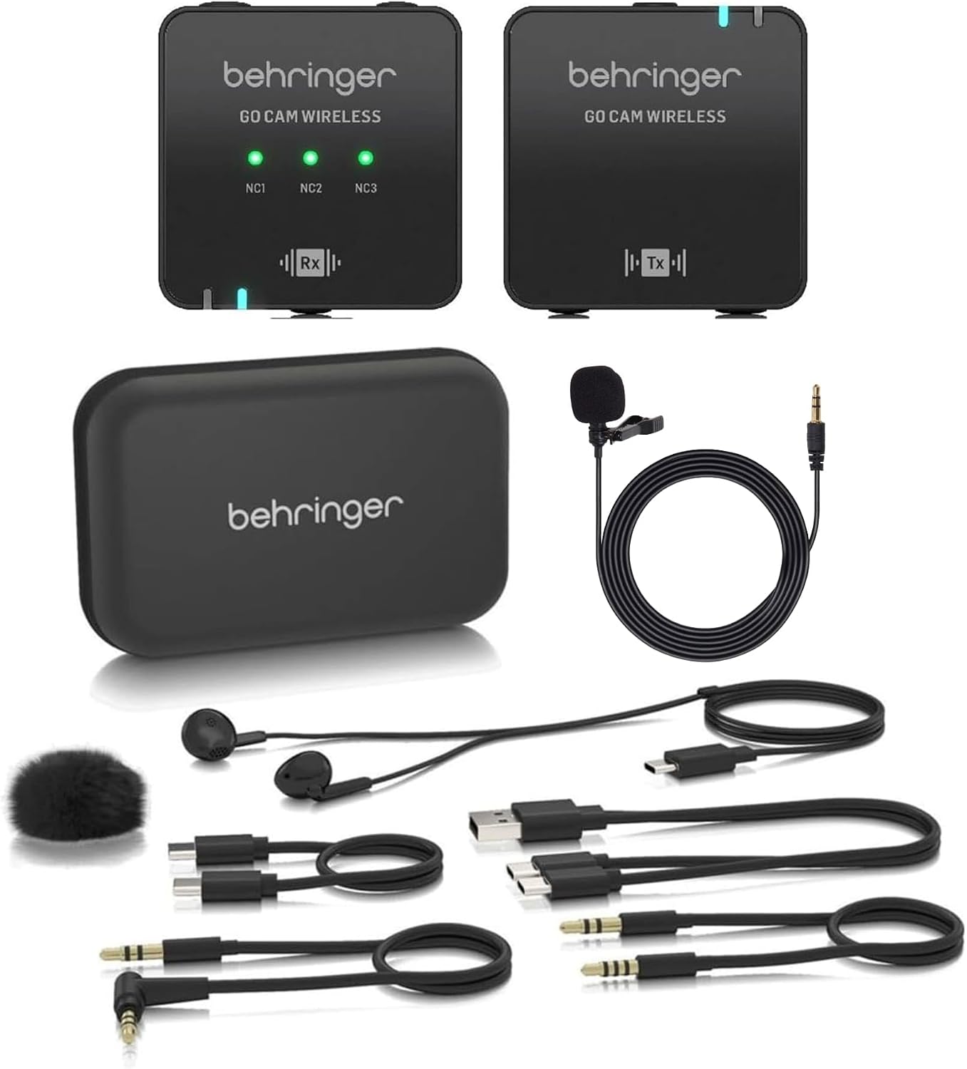 Behringer GO CAM Wireless Digital Clip-On Microphone System for Content Creators Bundle with Turnstile Audio Omnidirectional Lavalier Microphone