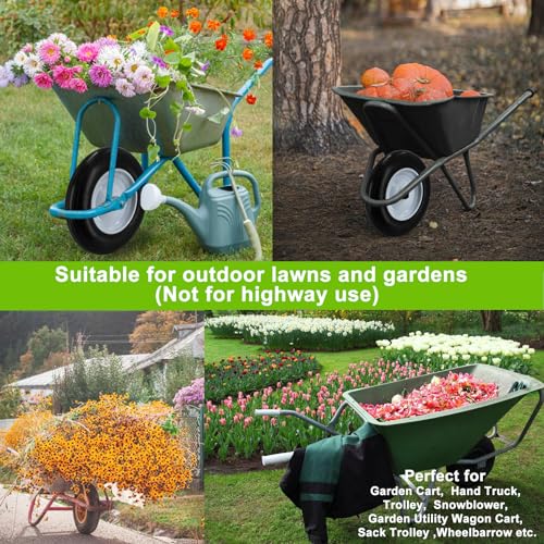 4.80/4.00-8" Flat Free Tire Wheelbarrow Tire with 3/4 & 5/8 Wheel Bearing 3" Hub 13"-16" Universal Fit Air Less Tire Solid Wheelbarrow Tire for Garden Cart Wagon Ribbed Tread Foamed Polyurethane Tire - Thumbnail 4