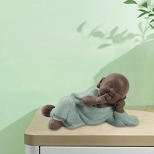 Miniatura 5 de Estatua de Buda de cerámica sonriente figura decorativa de Buda para decoración de escritorio, para estantes, automóvil, hogar, oficina, escritorio,