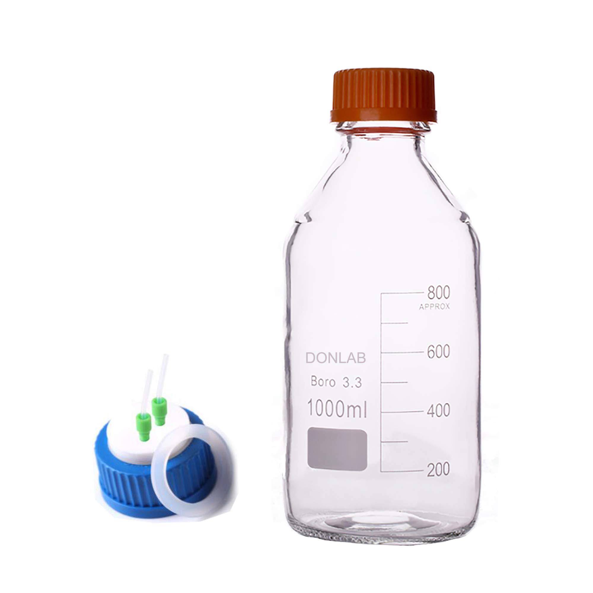 DONLAB MBQ-1002 Borosilicate Glass 100ml Round Media Storage Bottle With Screw 2-Hole Mobile Phase Cap GL45