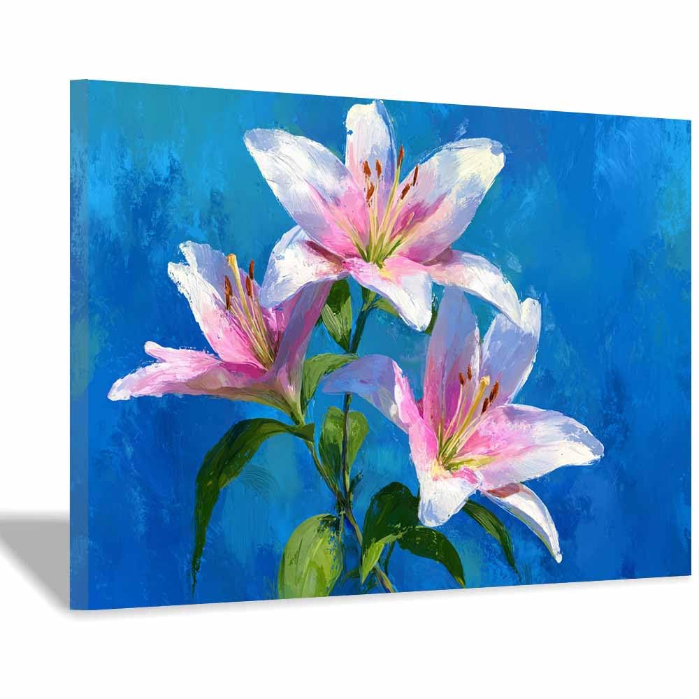 Xeniou Multicolor Flowers Canvas Pink Lilies Oil Painting Canvas Wall Art, For Bathroom Living Room Bedroom Office Kitchen(Multicolor)-70X100cm Framed