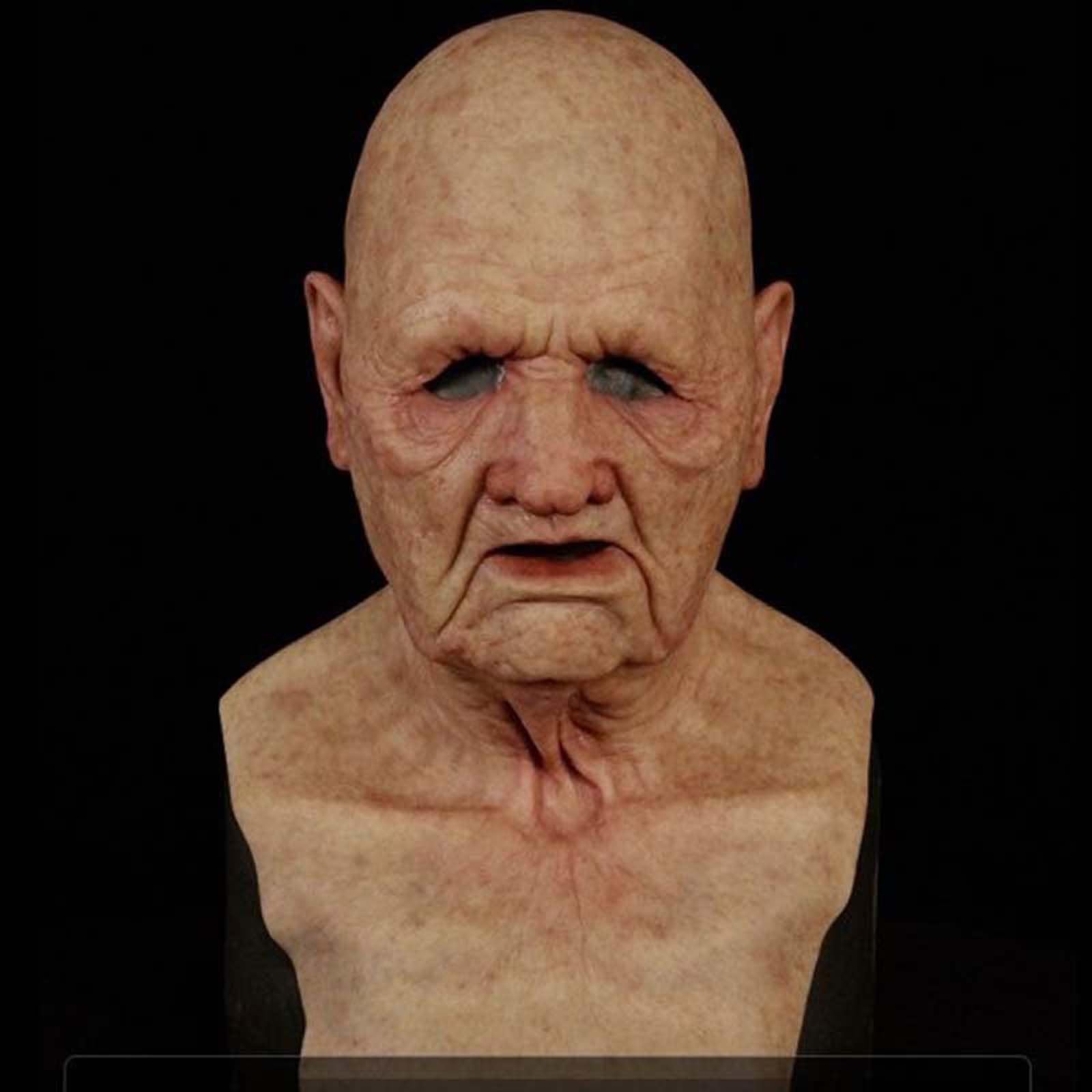 Old Man Mask Realistic Halloween Masquerade Latex Human Wrinkle Face Mask, D-beige - Image 2