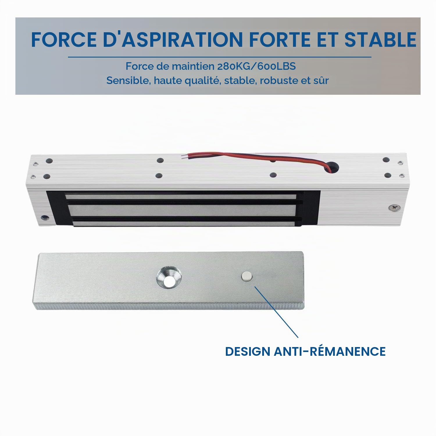 YAVIS Serrure Électrique Magnétique 280kg 600lbs 12V DC Étanche avec Indicateur LED, Fail Safe (NC), Ventouse Électromagnétique pour Portail Extérieur, Garage et Porte Intérieure en Bois Métal Verre