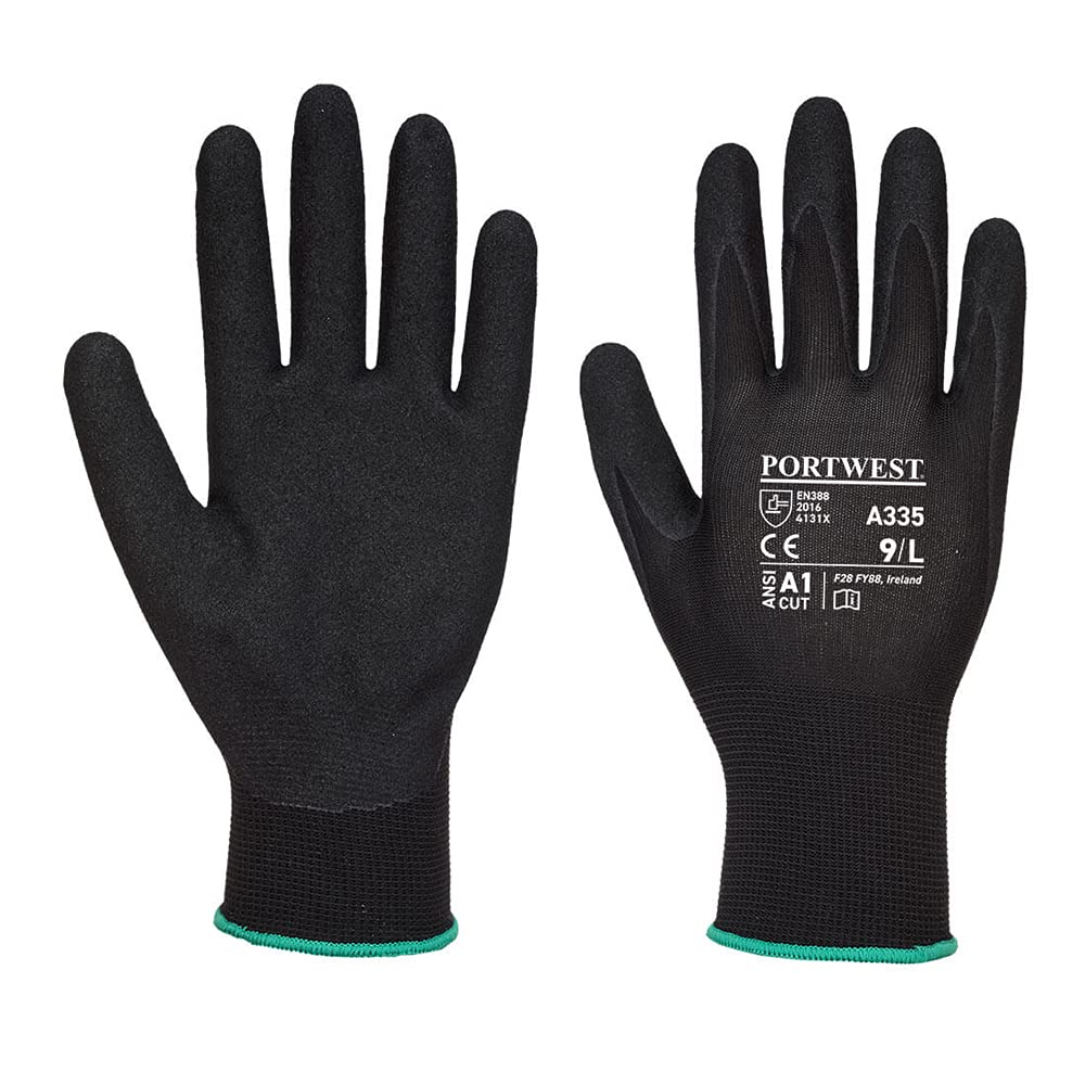 Portwest A320 Grip 13 Nitrile Foam Glove 15 Gauge Breathable Seamless Liner