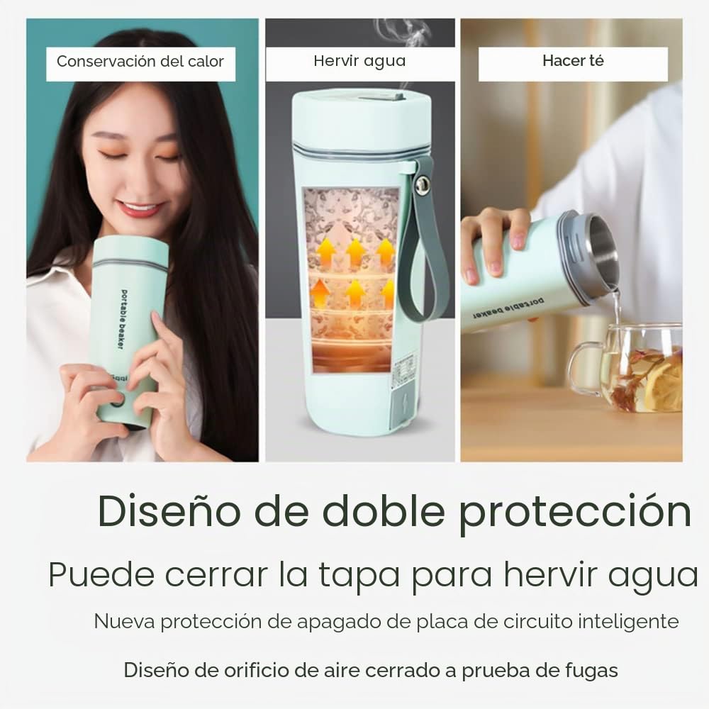 Andoer Hervidor Eléctrico de Viaje Portátil 3 en 1 de Doble Capa en Acero Inoxidable 304, Apagado Automático para Preparar Té, Café y Leche, 350 ml