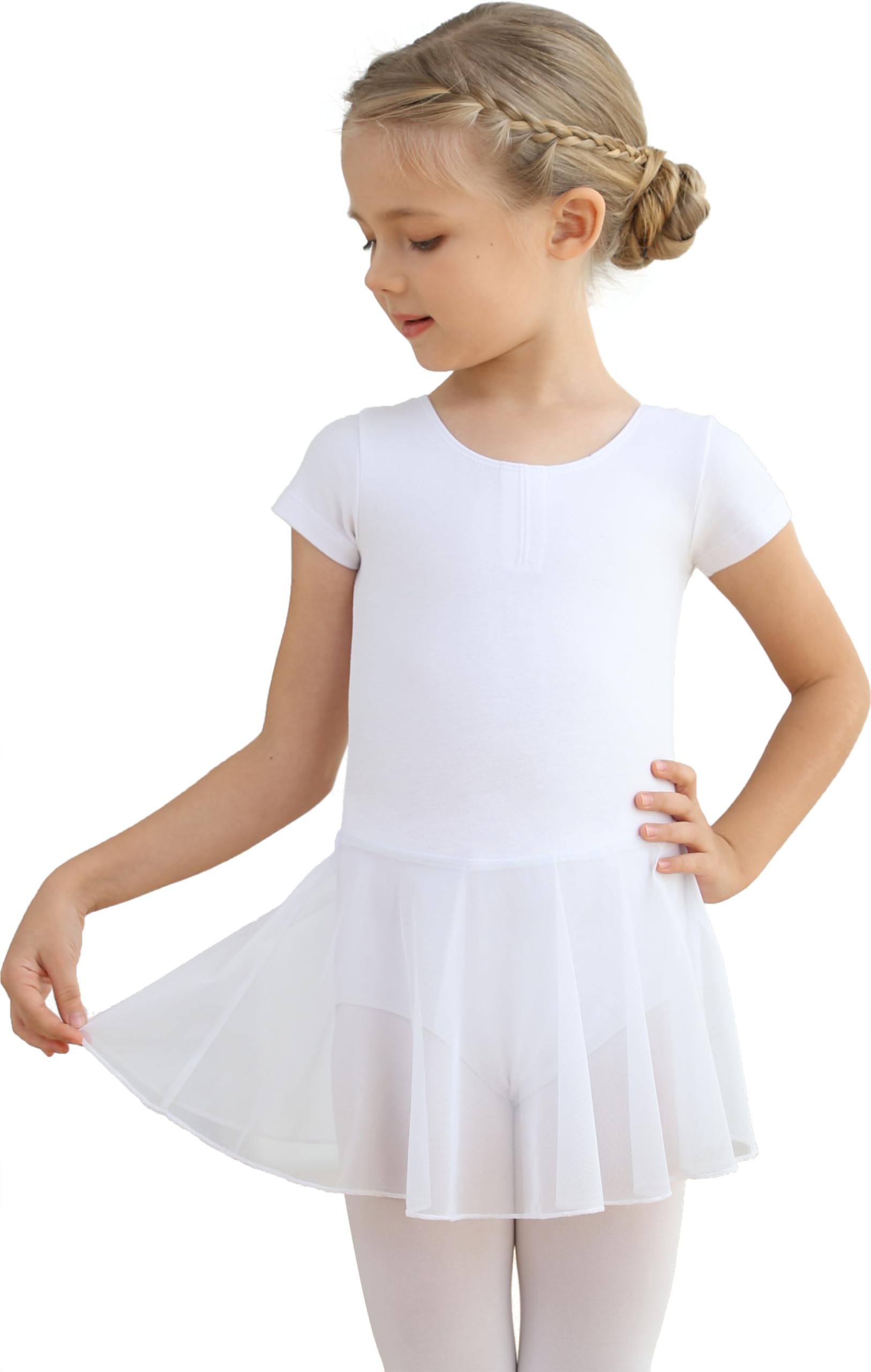 MdnMd Toddler Ballet Leotards for Girls Dance Leotards with Skirt Gymnastic Ballerina Outfit Dress Classic Short Sleeve