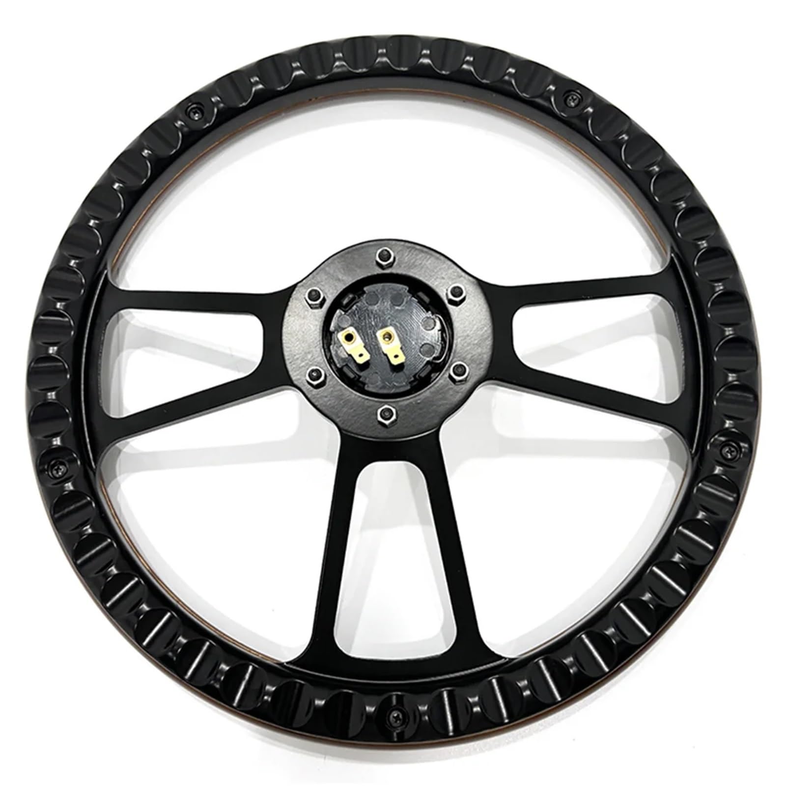Volante da corsa Staffa universale a tre razze da 14 pollici 350 mm in legno massello marrone cromato nero, spessore 5 per corsa rallye
