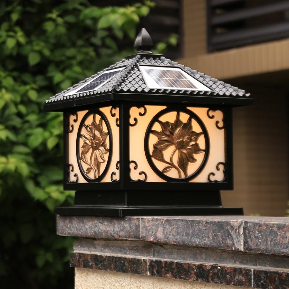 Solarne oświetlenie słupkowe ogrodzeniowe Zewnętrzne uliczne z oświetleniem lampy kolumnowej ze zdalnym sterowaniem do patio na tarasie ogrodowym(Medium)