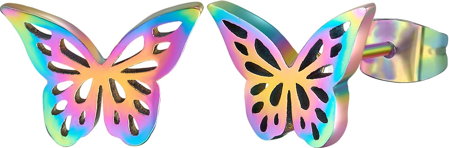 Stainless Steel Butterfly Stud Earrings/Butterfly Wing Earrings Dainty Simple Earrings for Women,hypoallergenic