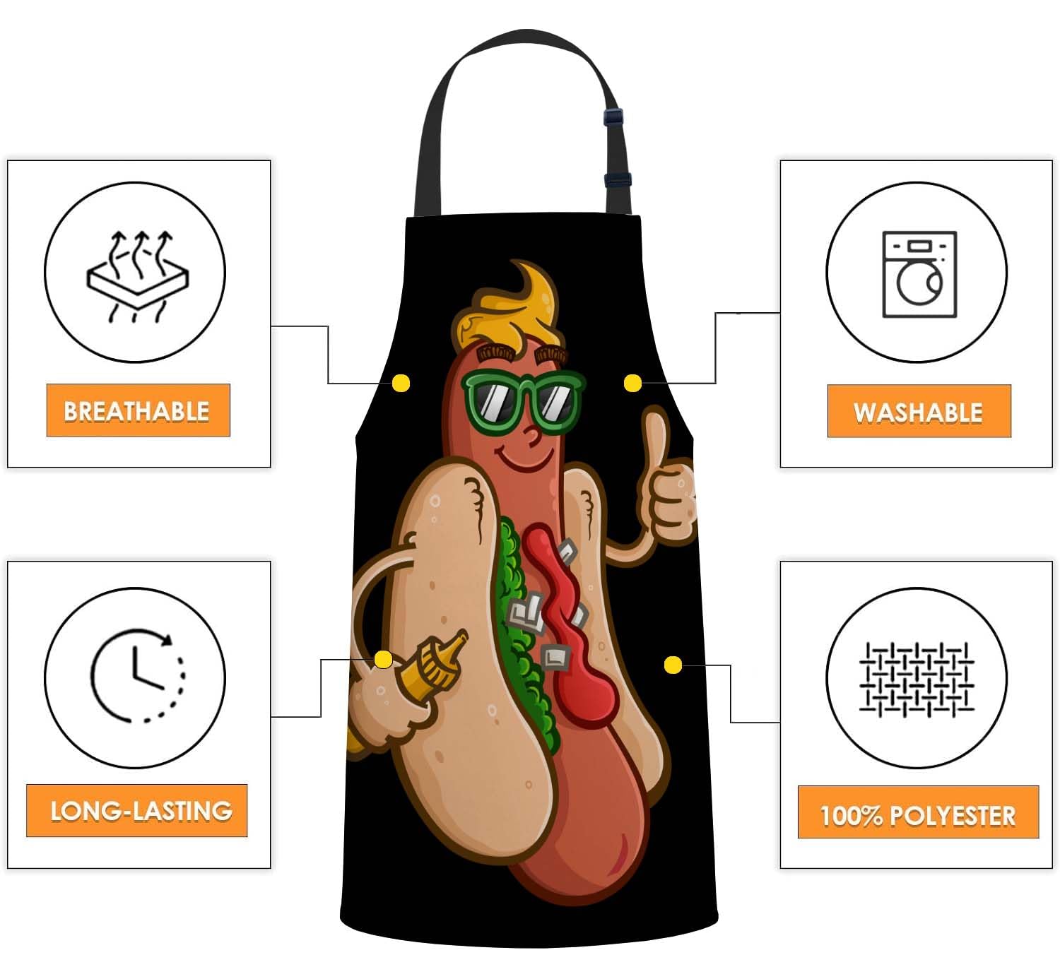 Smooffly Funny Hot Dog Apron Adjustable Bib Chef Aprons Cooking Apron Unisex Women Men Aprons Perfect for Home Kitchen Baking - Image 4