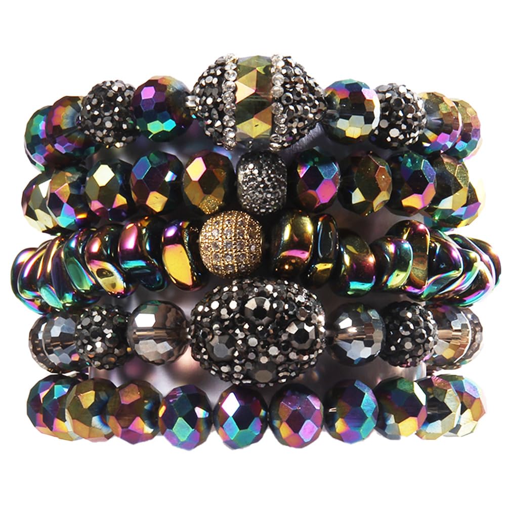 Yomisa 5PCS 6PCS Natural Boho Beaded Bracelets/Bangle for Women Men,Healing Turquoise Jasper Agate Crystal Gemstone Stone Chakra Multilayer Wrap