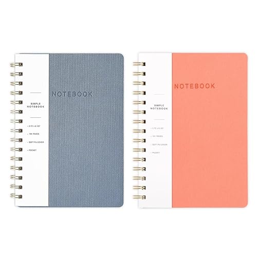 Spiral Notebook-5.75" x 8.125" College Ruled Journal with Inner Pockets and 160 Pages,PU Leather Cover Business Journal, Twin-Wire Binding Notebook Pe