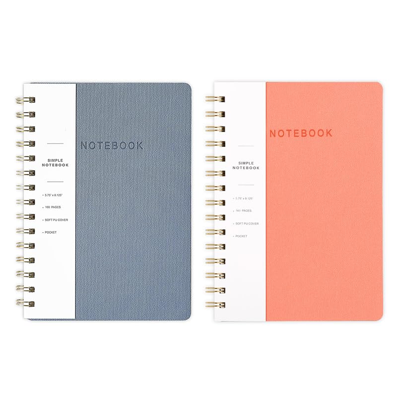 Image of Spiral Notebook-5.75 inch x 8.125 inch College Ruled Journal with Inner Pockets and 160 Pages,PU Leather Cover Business Journal, Twin-Wire Binding Notebook Perfect for Office & Home School Supplies 2 pack Reefblue /Pink