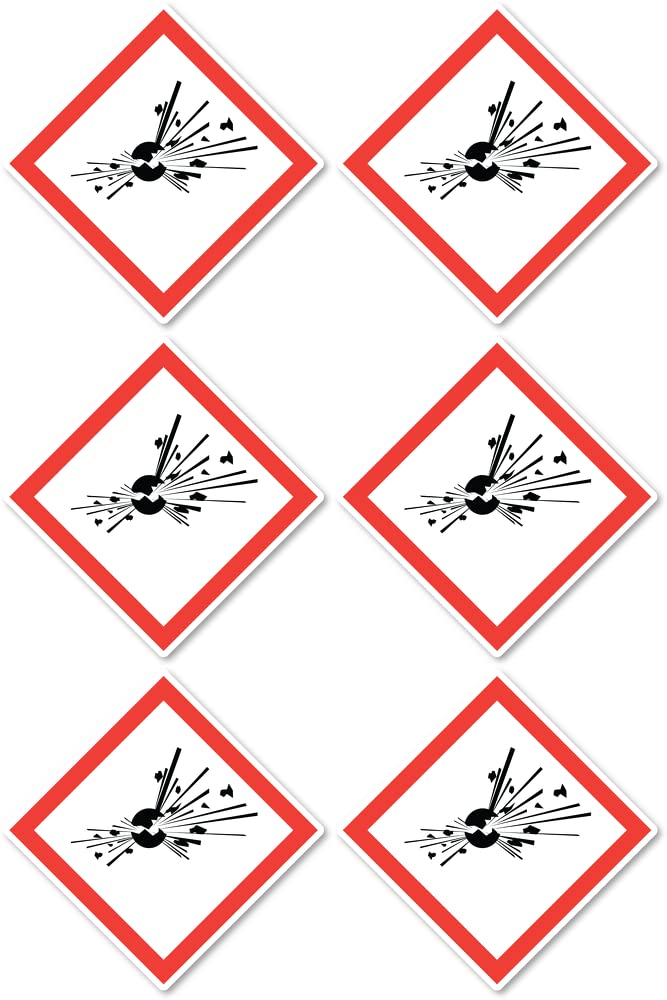 Explosion Hazardous Danger Symbol UN/GHS Hazard Pictogram Sticker 5cm Pack of 6, rot/weiß, Einheitsgröße