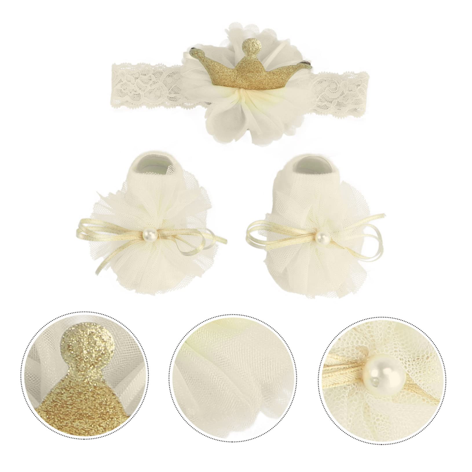 Happyyami Baby Clothing Socks and Hairband Set Newborn Picture Outfit Soft Lace Adorable Bowknot Crown Baby Supplies