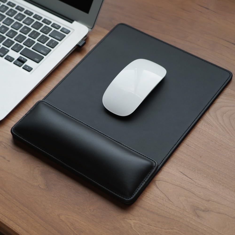 Ergonomisches Leder-Mauspad mit Handgelenkstütze, rutschfeste Gummiunterseite, Memory-Schaum, wasserdichte Oberfläche für Gaming, Büro, Grau