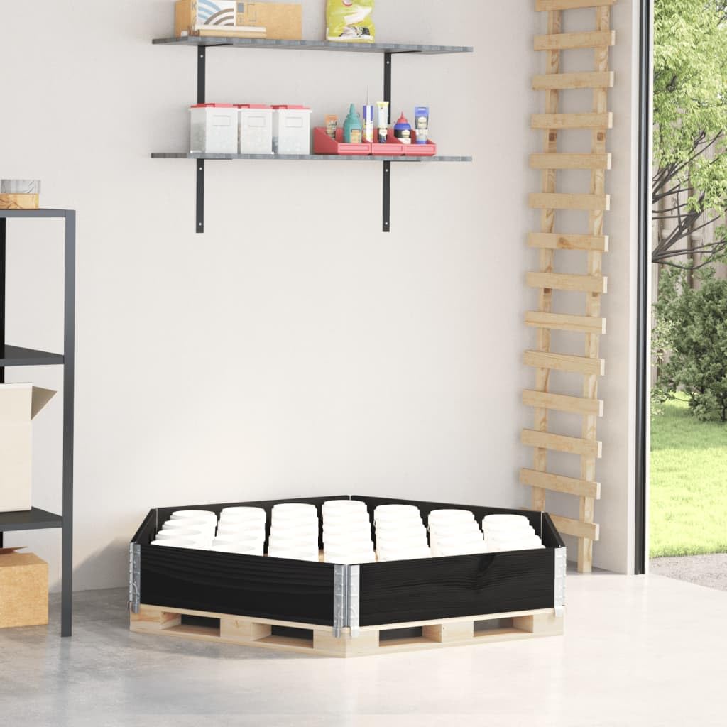 Marco para palés, negro, 160 x 160 cm, de madera maciza de pino, apilable, plegable, para seguridad, transporte, almacenamiento y jardinera elevada