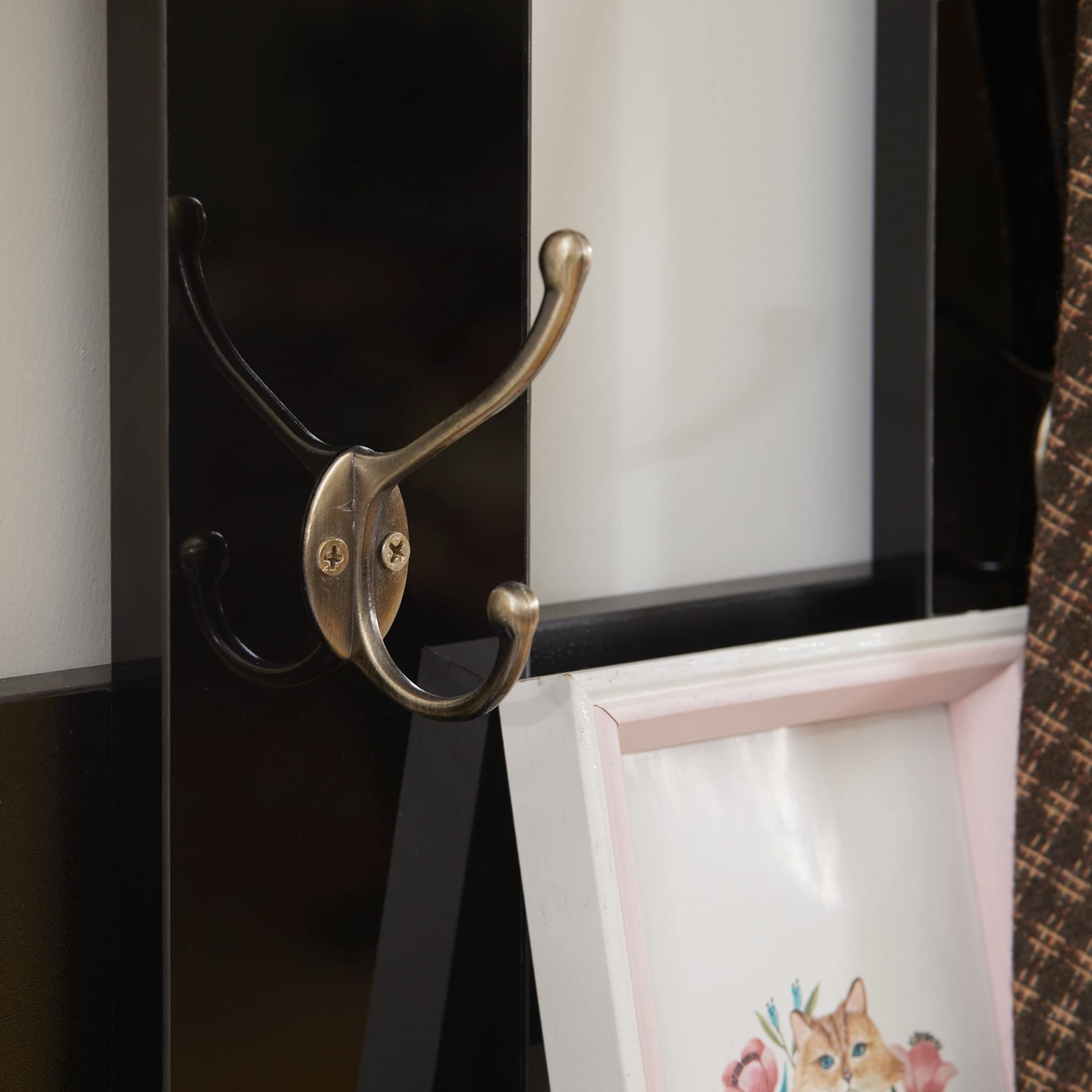 HOMCOM Set Appendi Abiti da Ingresso con Specchio e Scarpiera per 8 Paia di Scarpe, Legno Nero Lucido