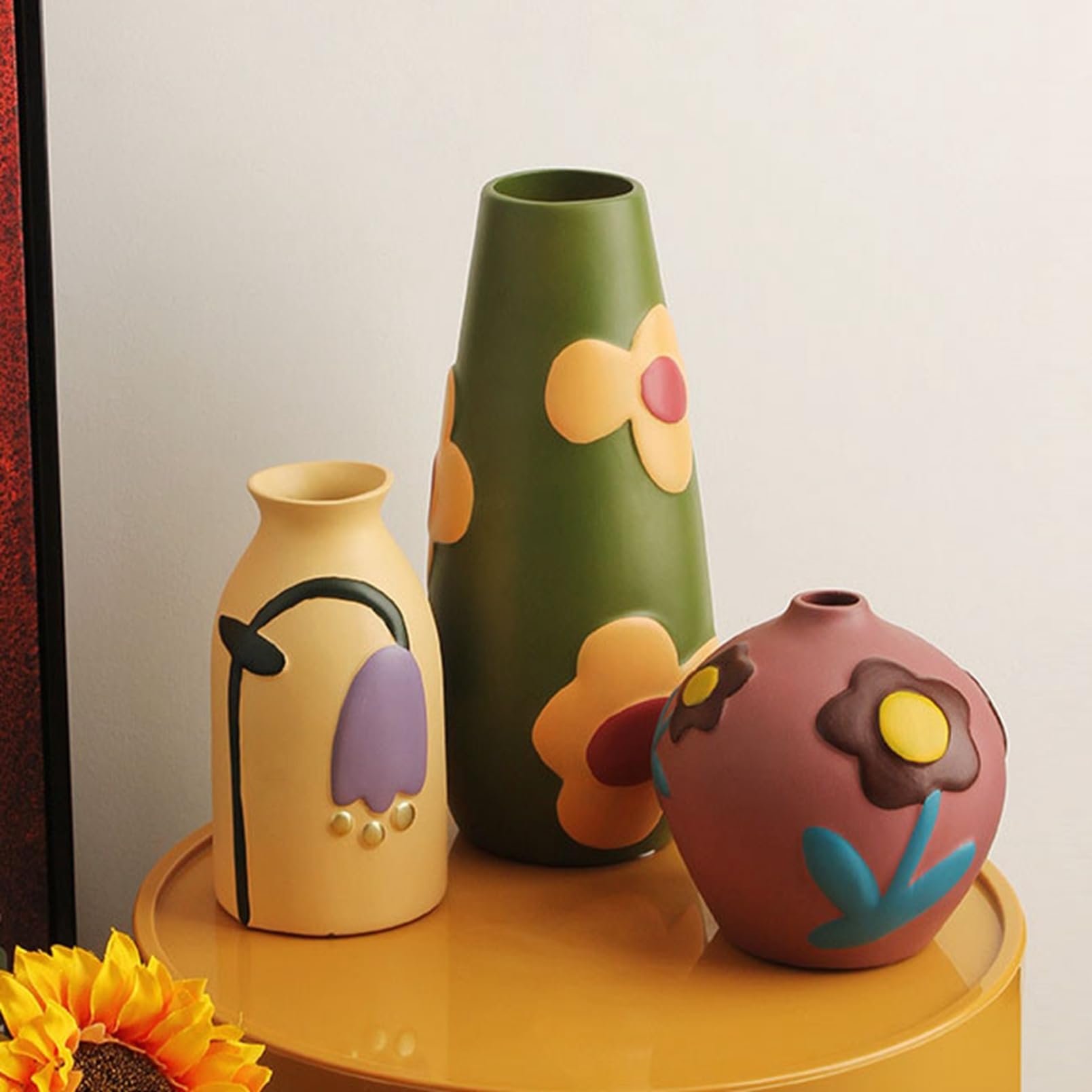 Amazon.co.jp: フラワーベース 花瓶 セラミック 上絵 花柄 陶器 
