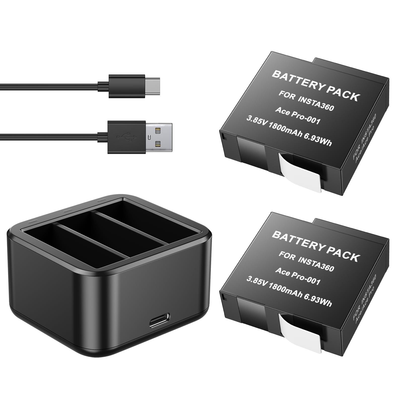 - Replacement Insta360 Ace Pro Battery 2 * 1800mAh and 3-Channels Charger Station Compatible with Insta360 Ace Pro Action Camera Accessories