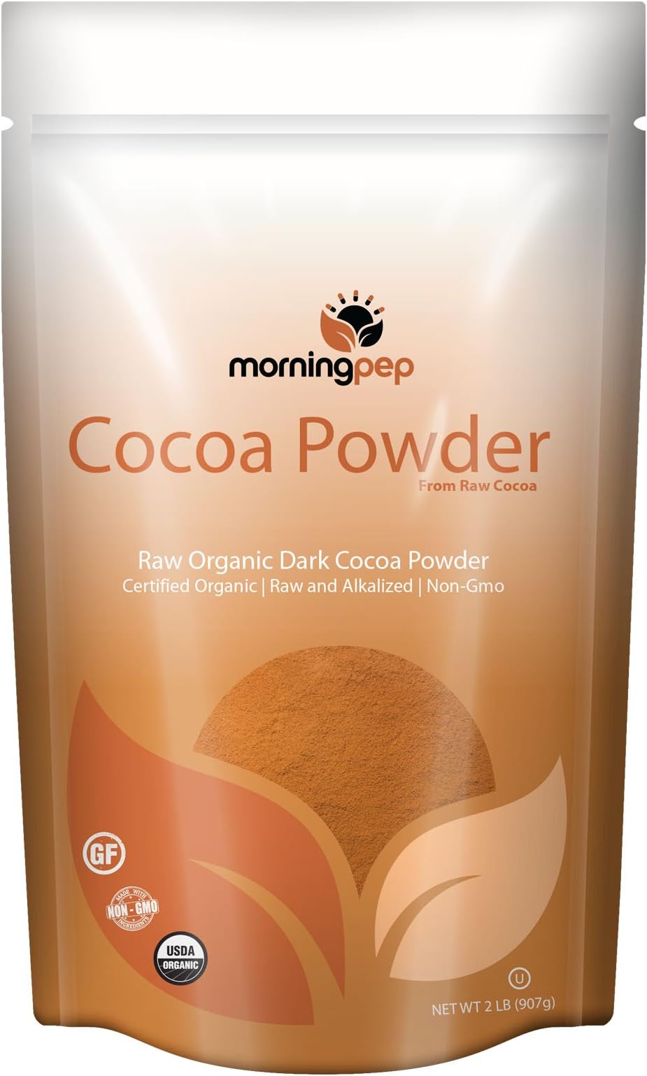 Morning Pep 2 LB Rich Dark COCOA / CACAO POWDER , USDA certified ORGANIC by NFC, NATURAL , Unsweetened Raw NON GMO ( 32 OZ ) Nice Large Resealable Stand Up Pouch Bag