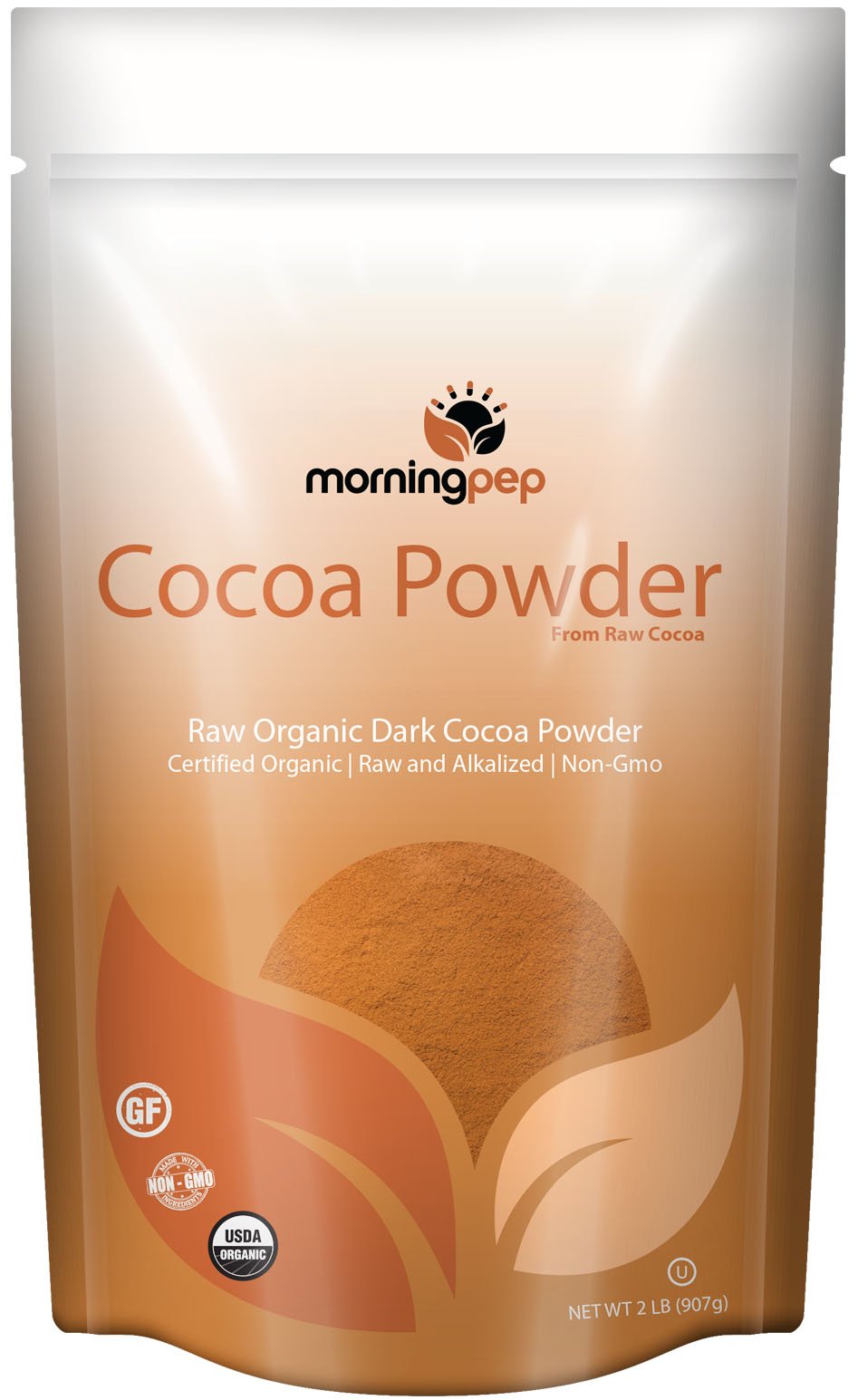 Morning Pep 2 LB Rich Dark COCOA / CACAO POWDER , USDA certified ORGANIC by NFC, NATURAL , Unsweetened Raw NON GMO ( 32 OZ ) Nice Large Resealable Stand Up Pouch Bag
