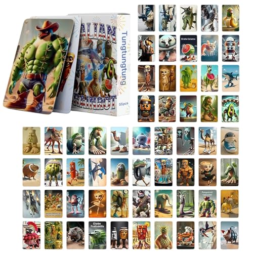 55 PCS Italian Brainrot Cards Matte Coated Paper Brainrot Cards with Unique Mythical Creature Designs Full-Color Brain Rot Trading Cards for Teenagers Adults Meme Lovers Game Night Party Fun