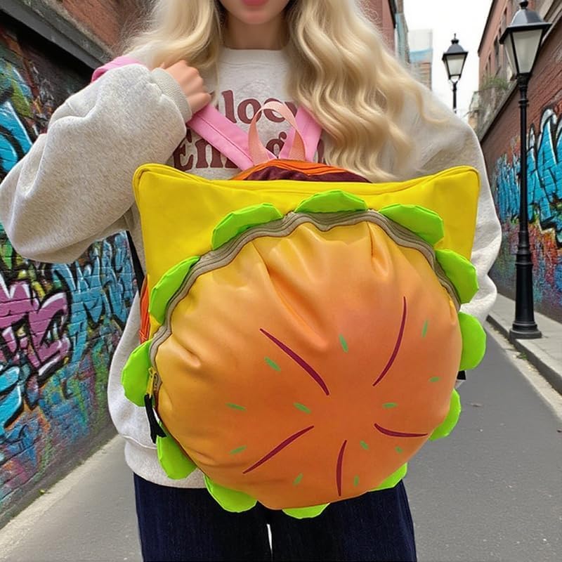 Cheeseburger Backpack, Hamburger Burger - Novelty Funny Yellow Casual Daypack, Cute Food-Shaped Gift for Burger Lovers, Quirky Present for Daily Use & Fun Outings2