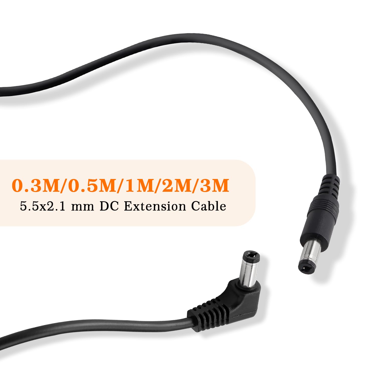 2 Pezzi 1m 5.5x2.1 mm 24V 12V Cavi di Prolunga per Alimentazione DC, DC Cavo Estensione Angolo Retto Maschio a Maschio 22AWG, per Telecamera Sicurezza CCTV, DVR, Nero