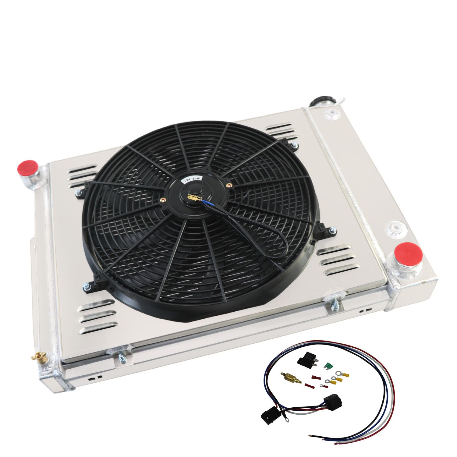 3 Row Aluminium Radiator Shroud Fan Relay Replacement for 1967-1969 Chevy Replacement for Pontiac Camaro Firebird T/A 5.7L V8 1968